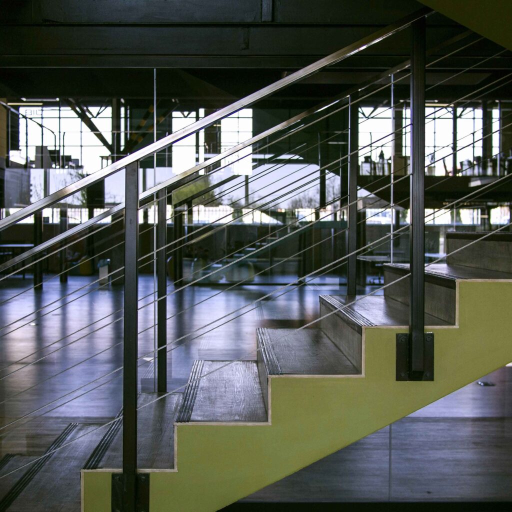 Stairs built with railing in warehouse
