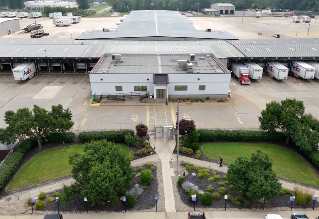 Drone footage of warehouse created for commercial uses such as shipping
